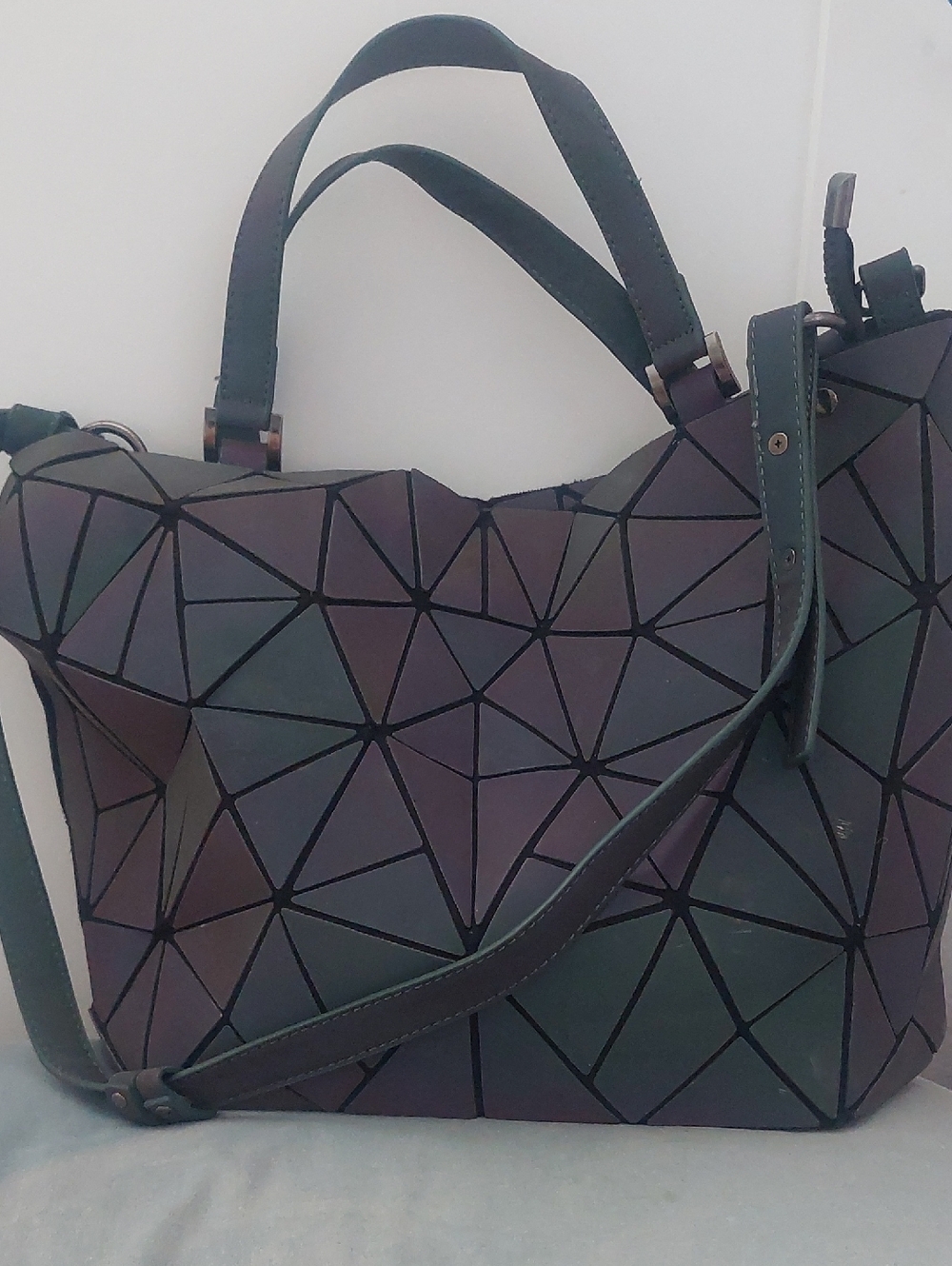 Geometric Panel Tote Bag in Iridescent Green-Purple